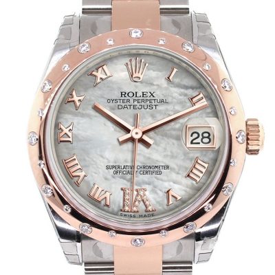 Datejust 31 White Mother of Pearl Roman Large VI set with Diamond Dial Diamond Bezel 18K Rose Gold Two Tone Ladies Watch 178341