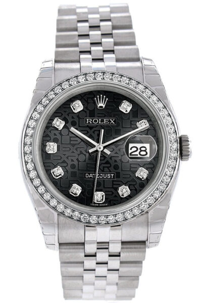 Datejust 36 Black Jubilee design set with Diamonds Dial 18k White Gold Diamond Bezel Jubilee Men’s Watch 116244