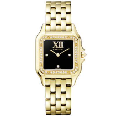PanthÃ¨re de Cartier Medium 18ct Yellow Gold Diamond Set Black Dial Watch