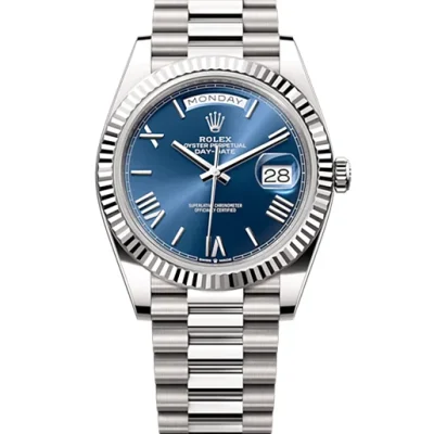 Rolex Day-Date 40 Presidential Blue dial, Fluted Bezel, President bracelet, White gold Watch