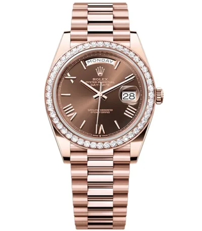Rolex Day-Date 40 Presidential, Chocolate dial, Diamond Bezel, President bracelet, 228345rbr-0009