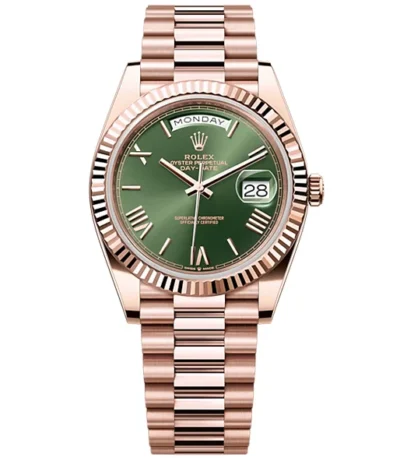 Rolex Day-Date 40 Presidential Olive Green Dial 18kt Rose Gold Men’s Watch 228235-0025