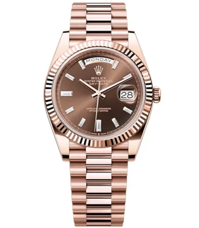 Rolex Day-Date 40 Presidential Sundust Baguette Diamond Dial 18K Everose Gold Automatic Men’s Watch