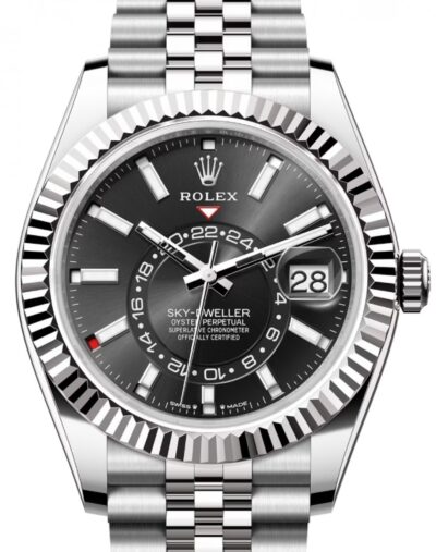 Rolex Sky Dweller Black Dial 18K White Gold Bezel Steel Jubilee Men’s Watch 3100034