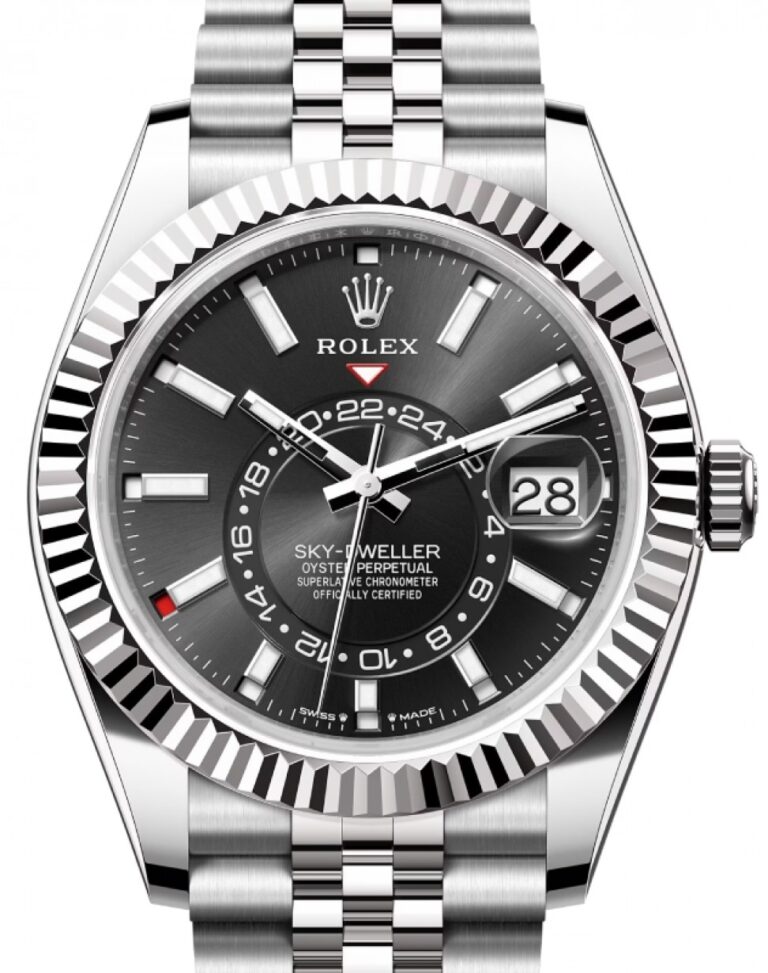 Rolex Sky Dweller Black Dial 18K White Gold Bezel Steel Jubilee Men’s Watch 3100034