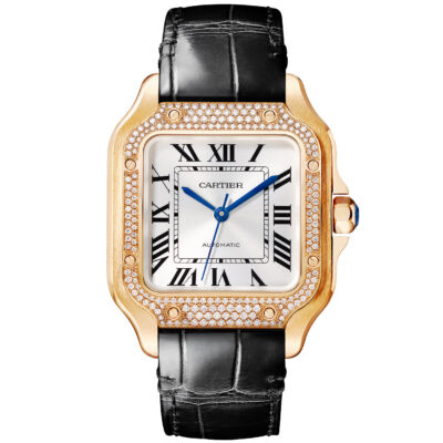 Santos de Cartier Medium Diamond Set Automatic 18ct Rose Gold Watch