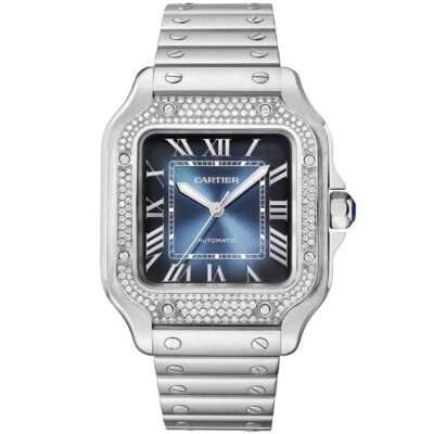 Santos de Cartier Medium Diamond Set Automatic Steel Bracelet/Strap Watch