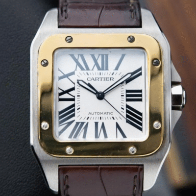 Cartier Santos XL Two Tone Gold Steel White Leather 38mm